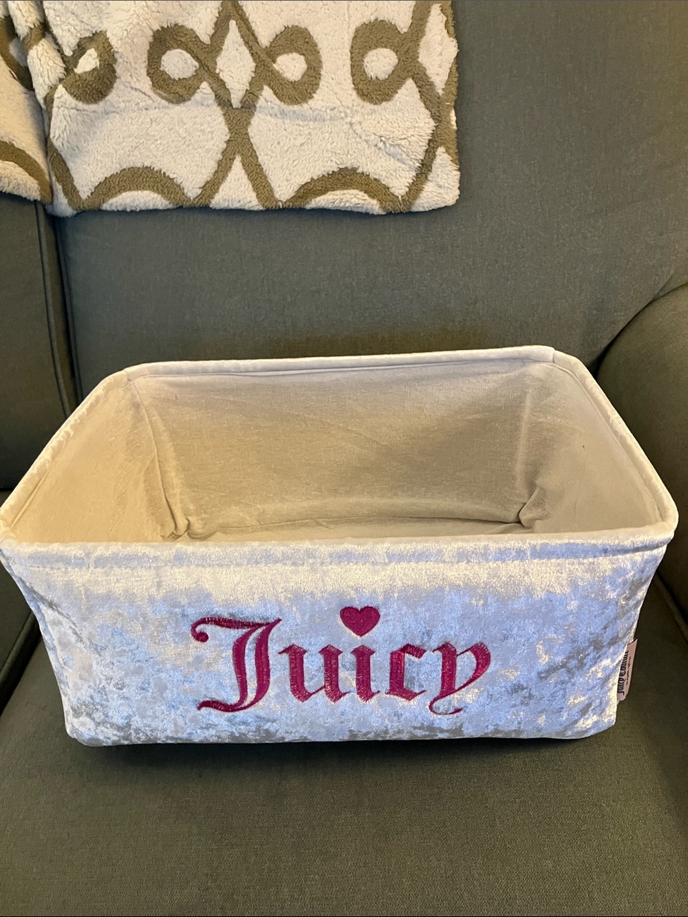 🩷Juicy Couture crushed velvet logo storage bin with handles NWT